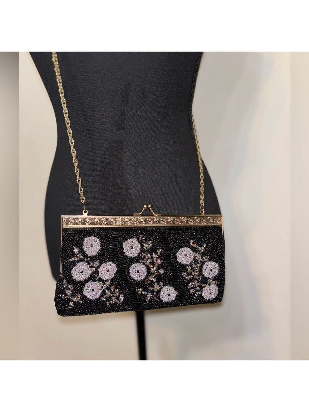 🔥Rare Vintage🔥 Stunning Mid Century Floral Glass Beaded Evening Clutch Purse - Picture 8 of 10